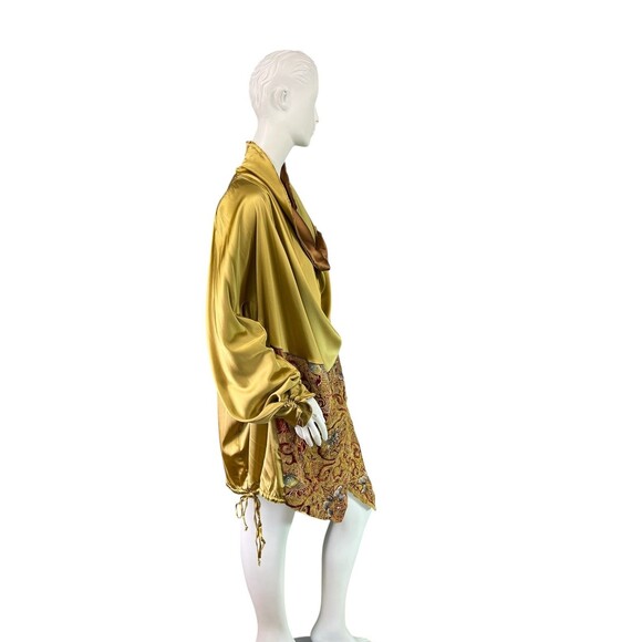 Antique Vintage Gold Silk Charmeuse Robe Opera Coat Gold Couching Embroidery O/S - Picture 12 of 16